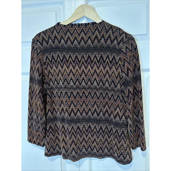 Vtg Carole Little Womens Top Black 8 Funnel Neck Knit Chevron Metallic Boho - Picture 2 of 6